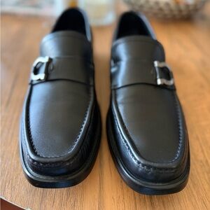 Salvatore Ferragamo Men’s Black Leather Loafers Gancini Bit Sz 7.5 D